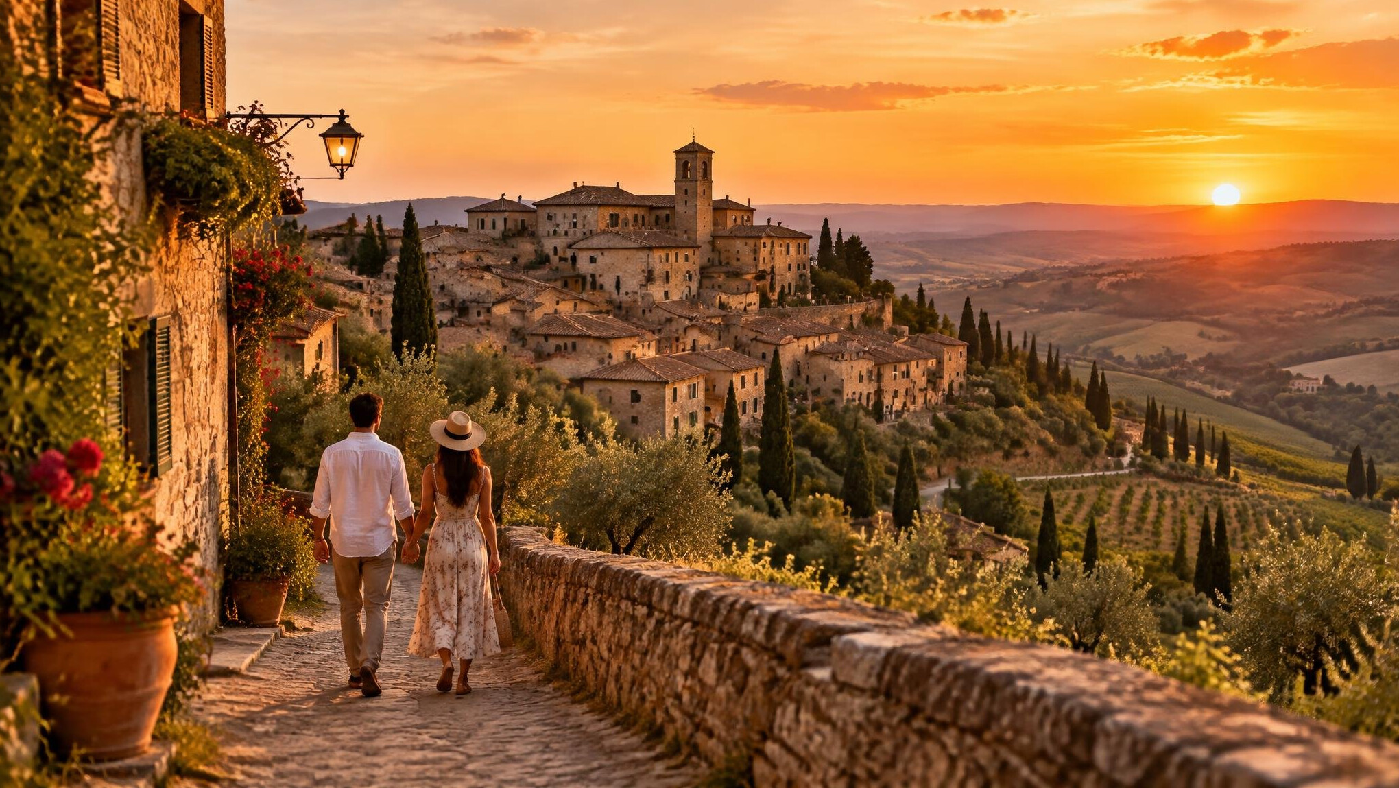 tuscany village at sunset